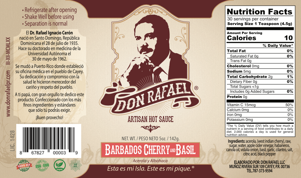 Barbados Cherry & Basil - Don Rafael Hot Sauce